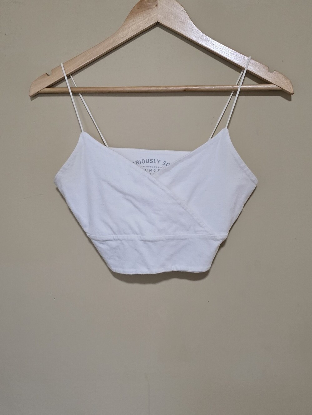 Aeropostale White Wrap-Front Spaghetti Strap Crop Top